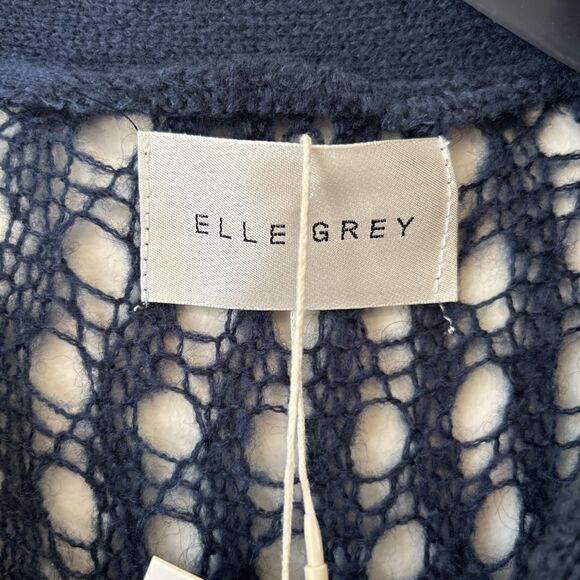 Elle Grey Womens Angora Crochet Cardigan Sz M/L Navy Boho Cottagecore Dainty NWT - Picture 4 of 11